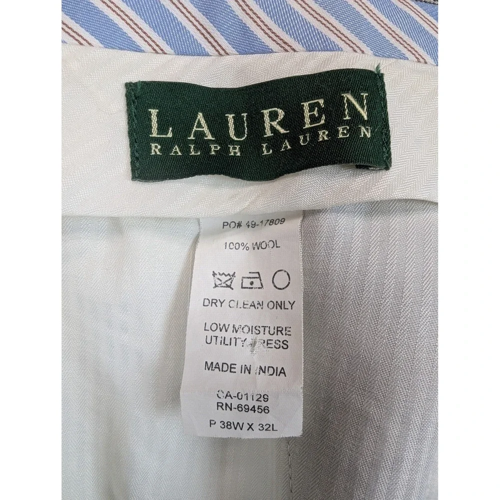Lauren Ralph Lauren Pants Mens 38x32 Gray Wool Pleated Cuffed Dress Trousers LRL